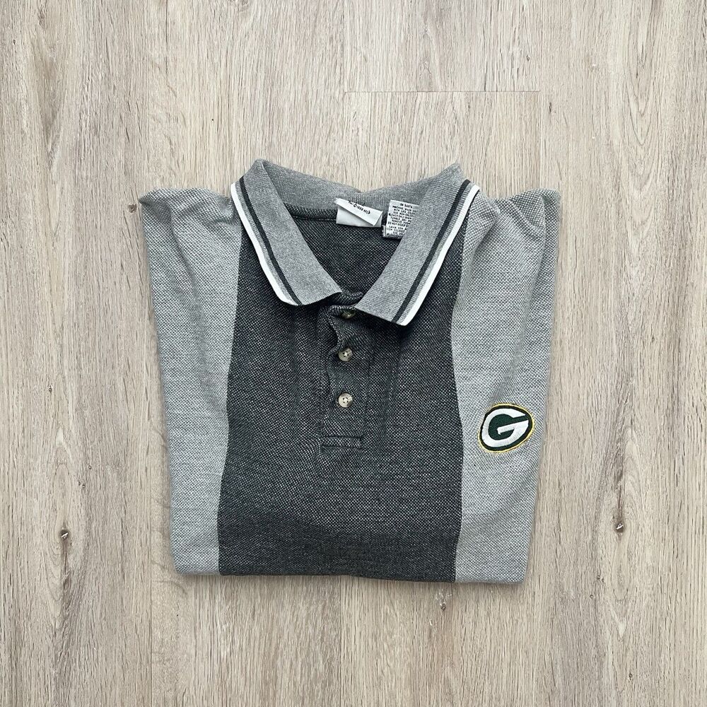 Vintage 90s Green Bay Packers Polo Shirt Mens XL The Edge Gray Short Sleeve NFL